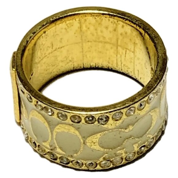 Auth COACH - Cream Gold Clear Hardware Rhinestones Ring #7 1/2 - Picture 5 of 5